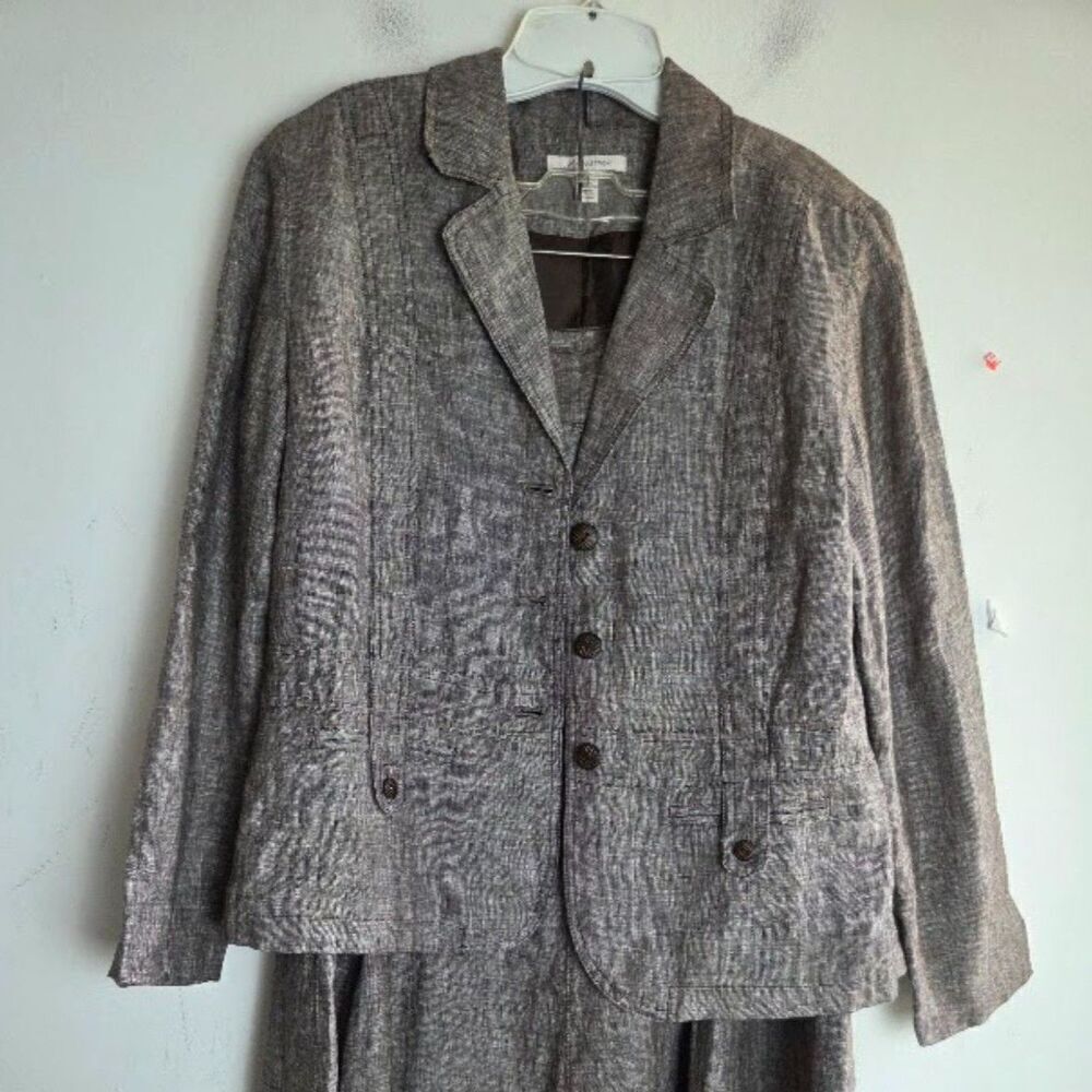 JM Collection Women Grey/Taupe 100% Linen 3 Button Single Breasted Blazer sz12